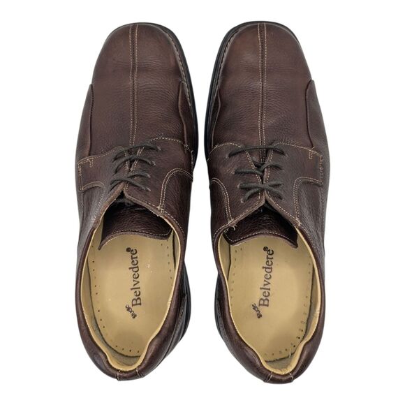 Belvedere Bay Bridge Men's Brown Pebbled Leather Split Toe Oxford Dress Shoes 11 - Picture 4 of 9
